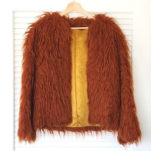 Rust Orange Faux Fur Jacket Size Small Medium